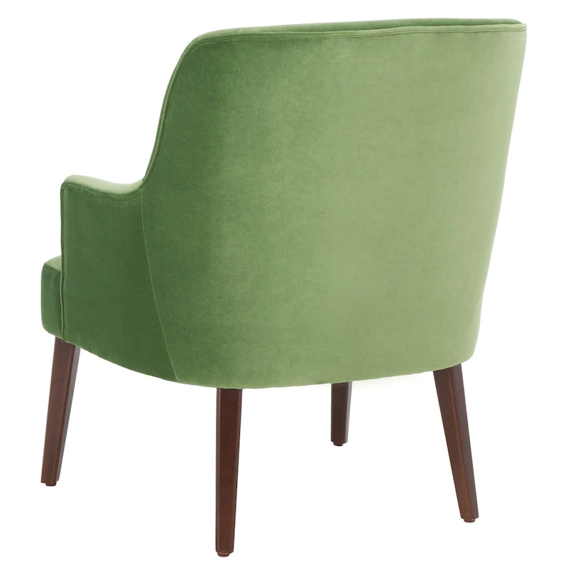 Fauteuil d'appoint en velours bleu clair/blanc/vert avec pieds coniques en noyer – 1 place