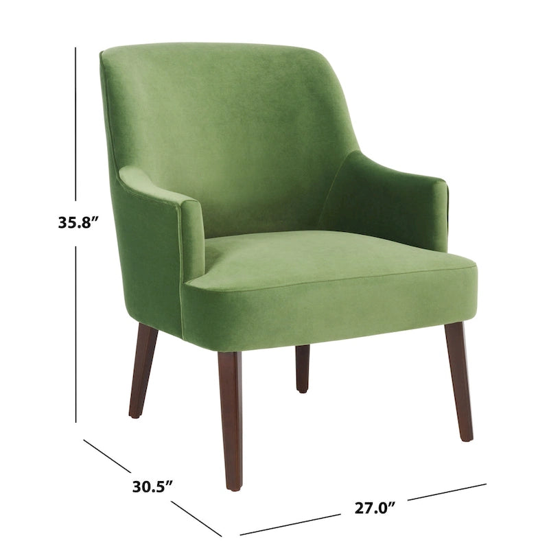 Fauteuil d'appoint en velours bleu clair/blanc/vert avec pieds coniques en noyer – 1 place