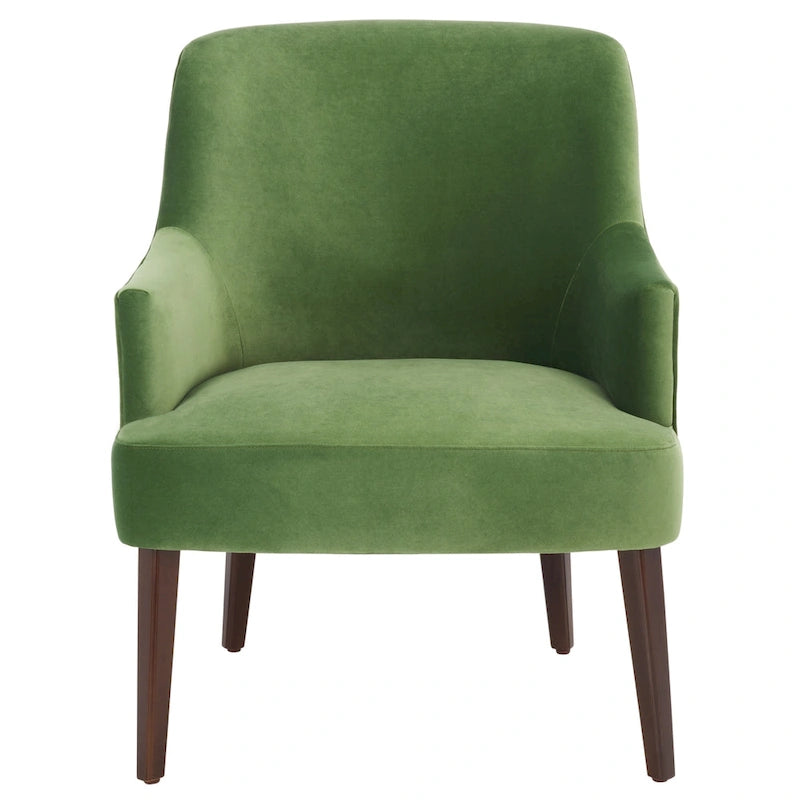 Fauteuil d'appoint en velours bleu clair/blanc/vert avec pieds coniques en noyer – 1 place