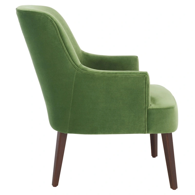 Fauteuil d'appoint en velours bleu clair/blanc/vert avec pieds coniques en noyer – 1 place