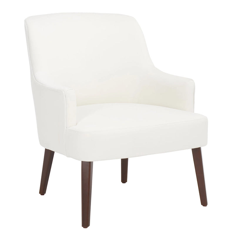Fauteuil d'appoint en velours bleu clair/blanc/vert avec pieds coniques en noyer – 1 place