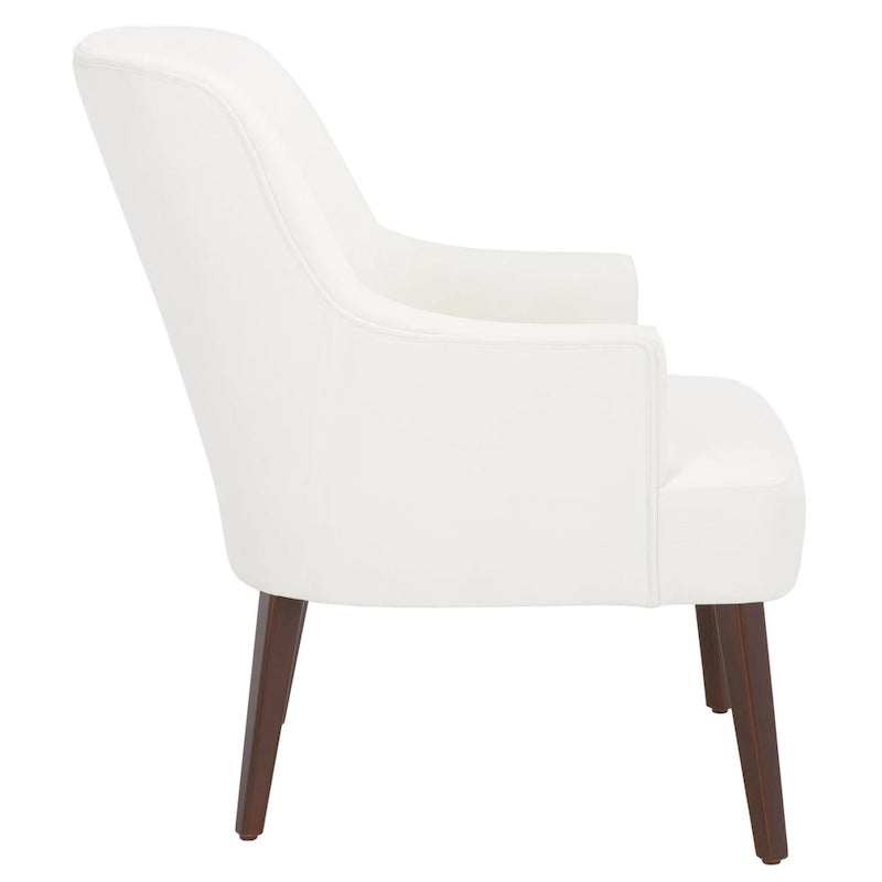 Fauteuil d'appoint en velours bleu clair/blanc/vert avec pieds coniques en noyer – 1 place