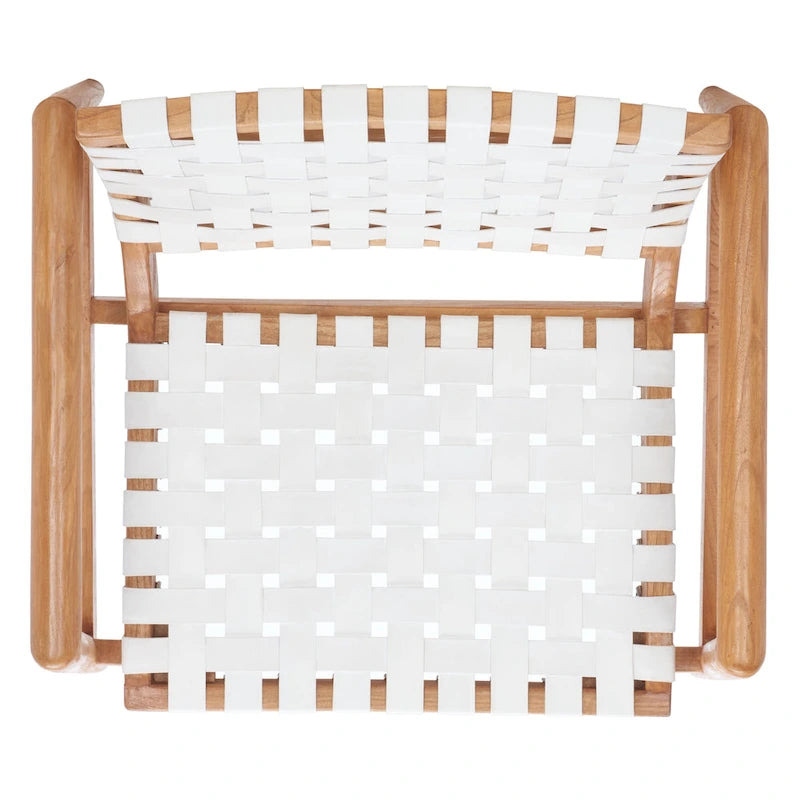Fauteuil Scandinave Rétro en Cuir Tressé Noir / Cognac / Blanc avec Cadre en Bois Naturel – 1 Place