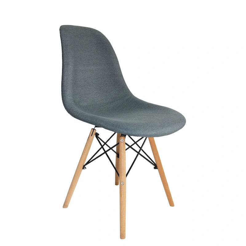 Chaise de salle à manger sans accoudoirs en tissu moderne du milieu du siècle, bleu/gris, avec pieds en bois de hêtre – 1 place