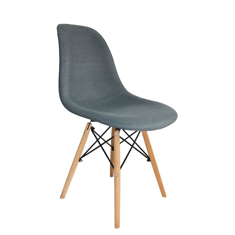 Chaise de salle à manger sans accoudoirs en tissu moderne du milieu du siècle, bleu/gris, avec pieds en bois de hêtre – 1 place