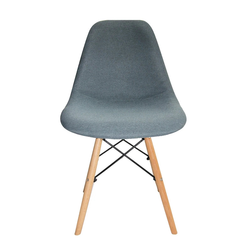 Chaise de salle à manger sans accoudoirs en tissu moderne du milieu du siècle, bleu/gris, avec pieds en bois de hêtre – 1 place