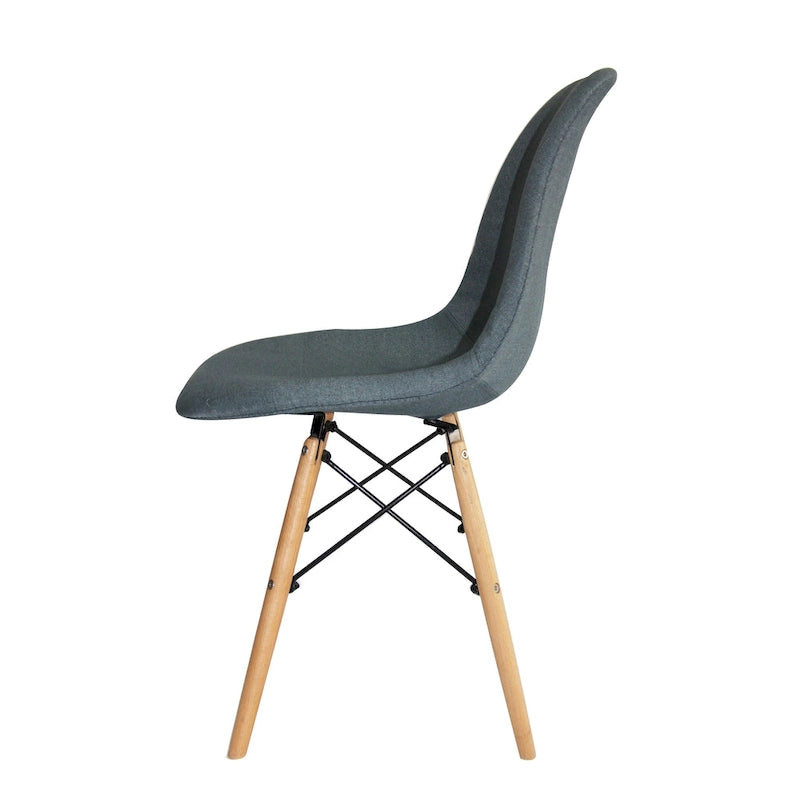Chaise de salle à manger sans accoudoirs en tissu moderne du milieu du siècle, bleu/gris, avec pieds en bois de hêtre – 1 place