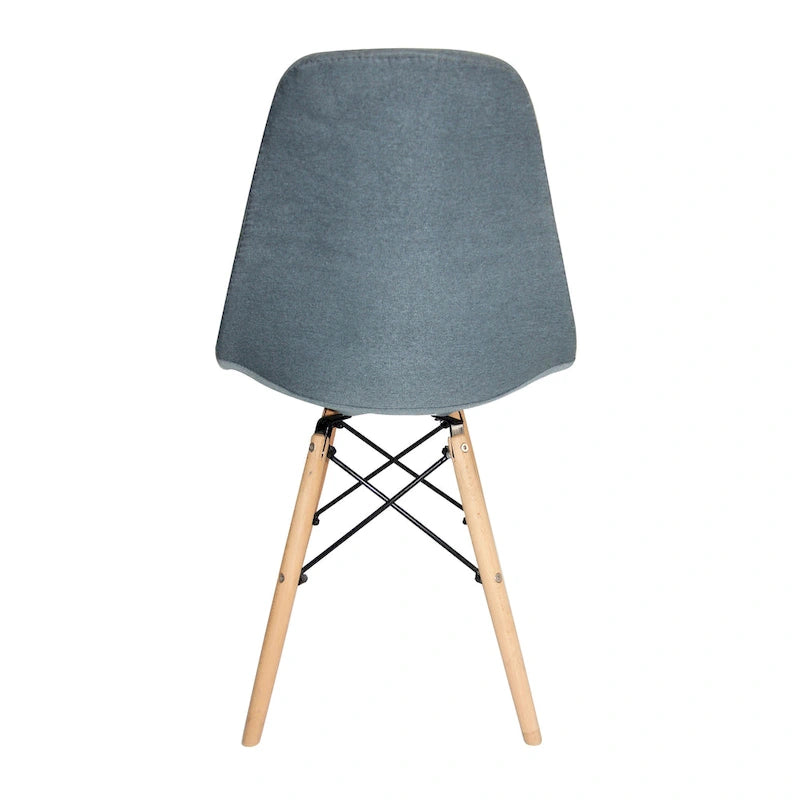 Chaise de salle à manger sans accoudoirs en tissu moderne du milieu du siècle, bleu/gris, avec pieds en bois de hêtre – 1 place