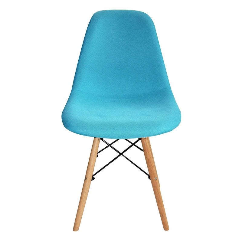 Chaise de salle à manger sans accoudoirs en tissu moderne du milieu du siècle, bleu/gris, avec pieds en bois de hêtre – 1 place