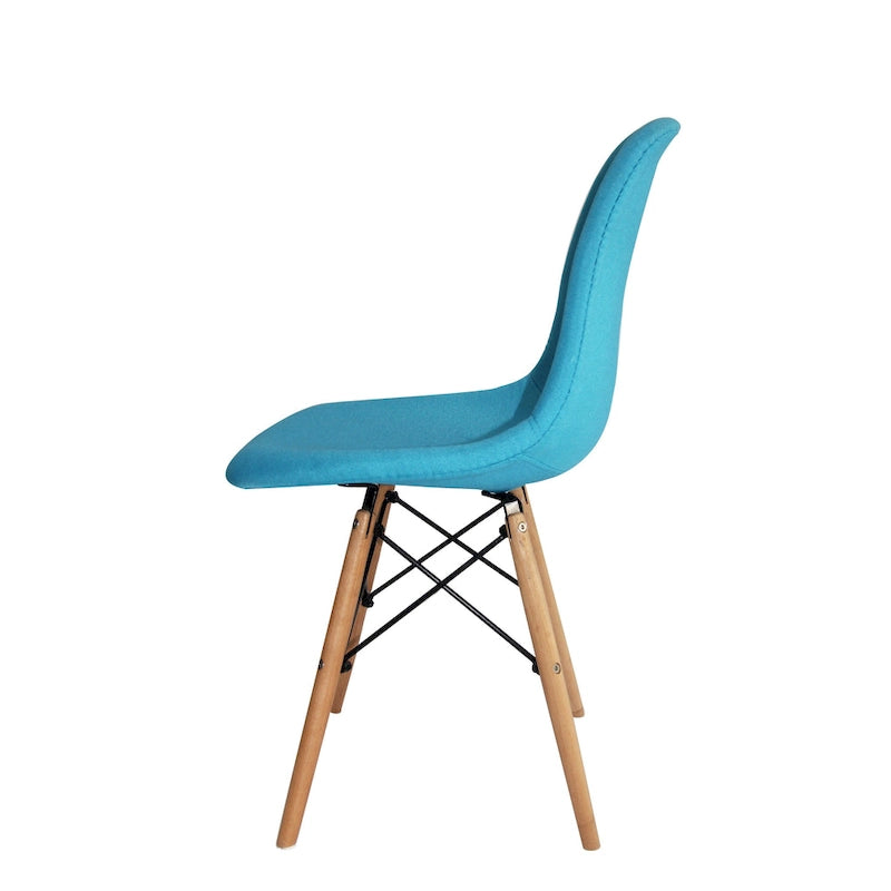 Chaise de salle à manger sans accoudoirs en tissu moderne du milieu du siècle, bleu/gris, avec pieds en bois de hêtre – 1 place