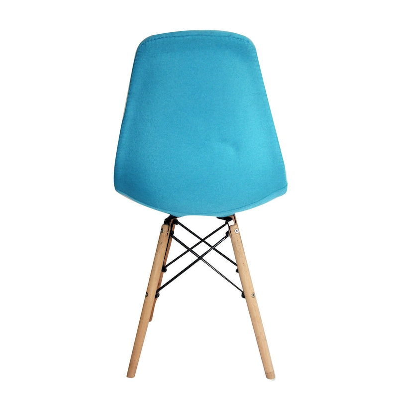 Chaise de salle à manger sans accoudoirs en tissu moderne du milieu du siècle, bleu/gris, avec pieds en bois de hêtre – 1 place