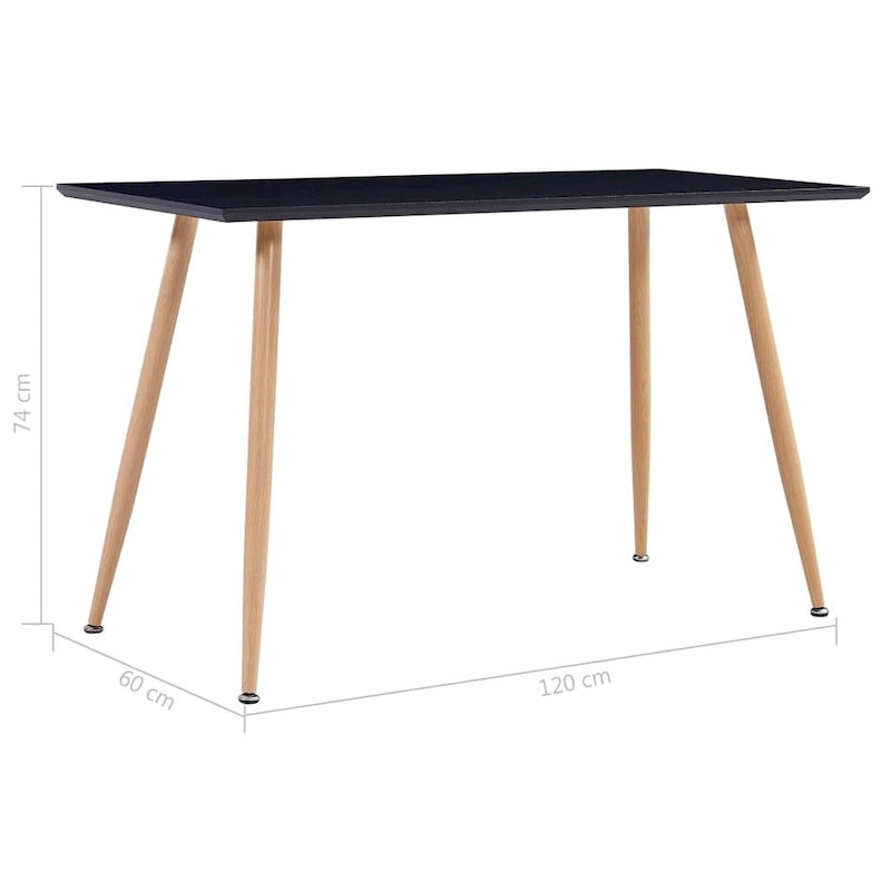 Table de salle à manger moderne en MDF, noir et chêne, avec pieds en acier – 6 places