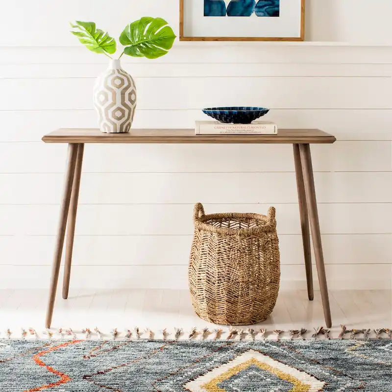 Table console moderne du milieu du siècle brun clair / gris ardoise / blanc vintage