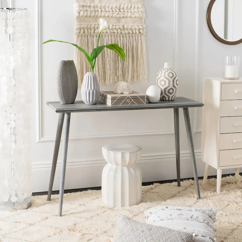 Table console moderne du milieu du siècle brun clair / gris ardoise / blanc vintage