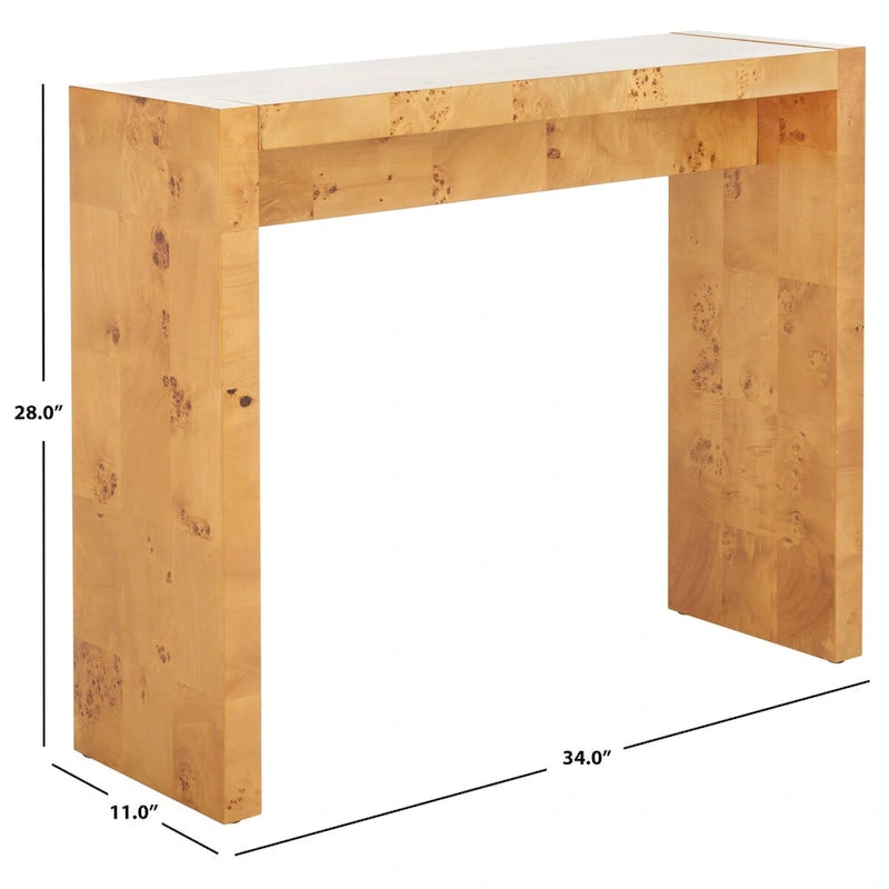 Console étroite en placage de loupe de bois naturel