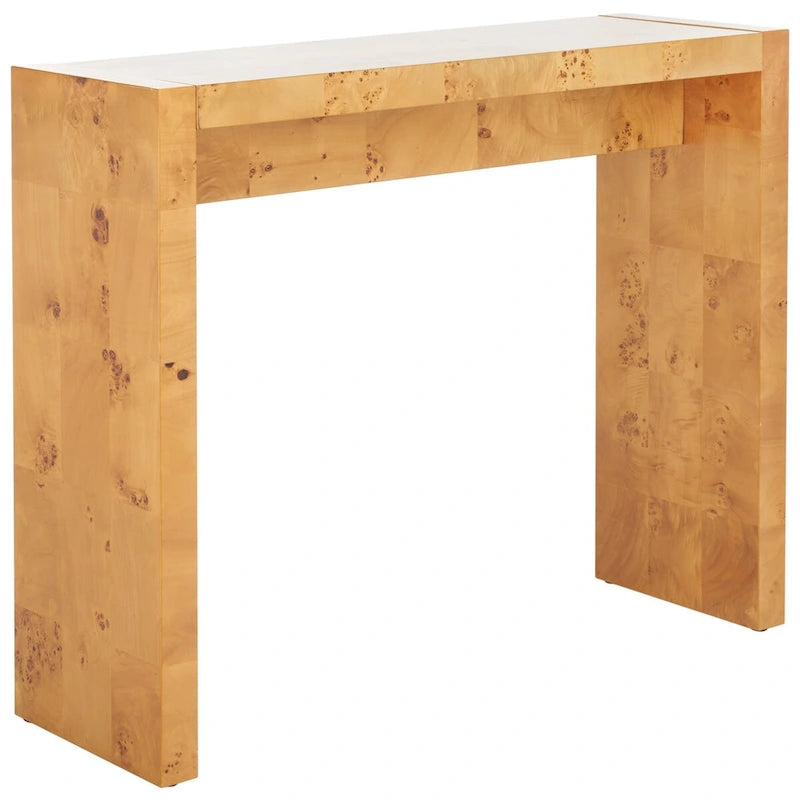 Console étroite en placage de loupe de bois naturel