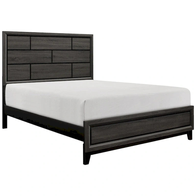 Lit à panneaux gris contemporain aspect bois – Lit simple / double / grand lit / très grand lit