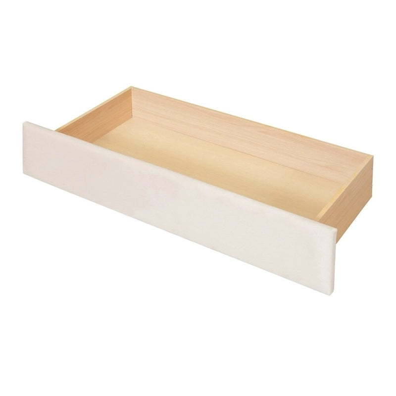 Lit de repos jumeau capitonné en velours beige/gris avec 2 tiroirs de rangement et ports USB – 1 place