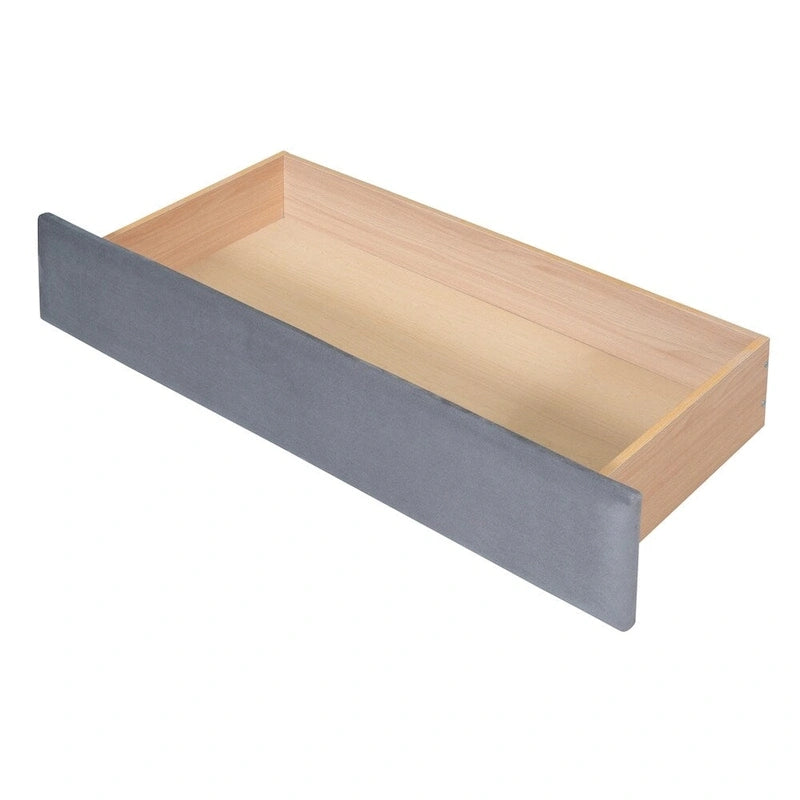 Lit de repos jumeau capitonné en velours beige/gris avec 2 tiroirs de rangement et ports USB – 1 place