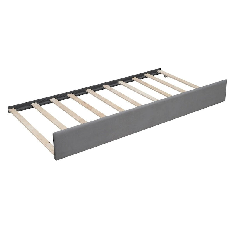 Canapé-lit gris / beige en velours avec 2 tiroirs et sommier à lattes en bois – Lit simple / Lit double