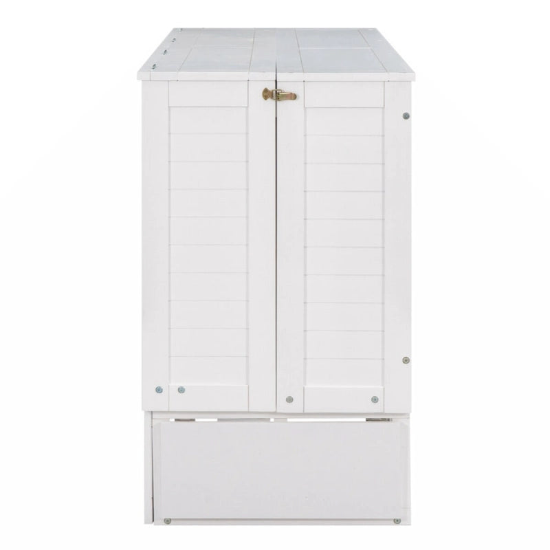 Lit escamotable mobile Queen Size blanc avec tiroir et étagères latérales