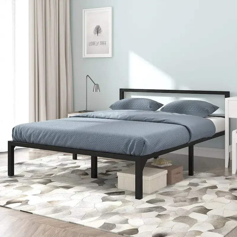 Lit plateforme en métal noir avec tête et pied de lit – Simple / Double / Grand