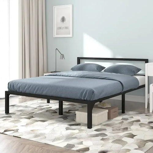 Lit plateforme en métal noir avec tête et pied de lit – Simple / Double / Grand