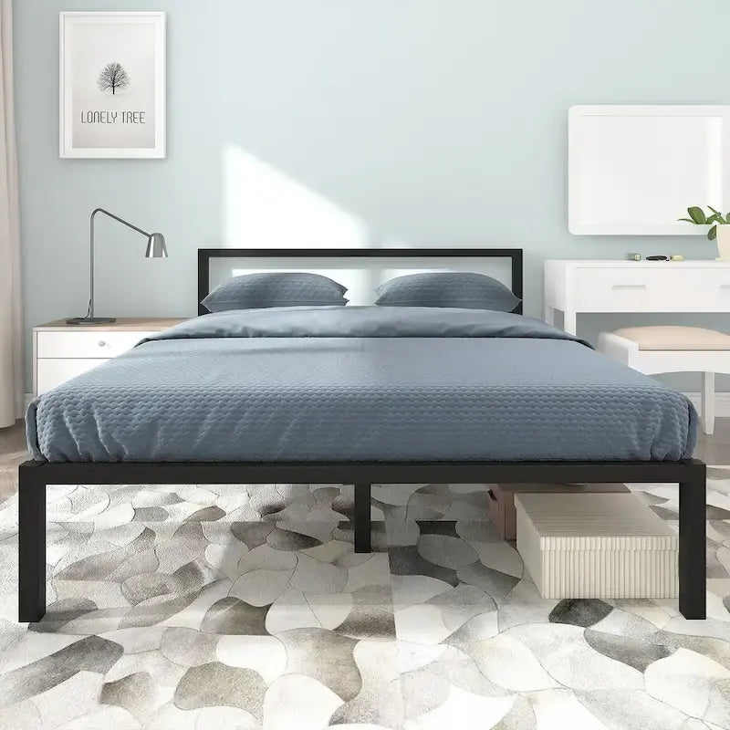 Lit plateforme en métal noir avec tête et pied de lit – Simple / Double / Grand