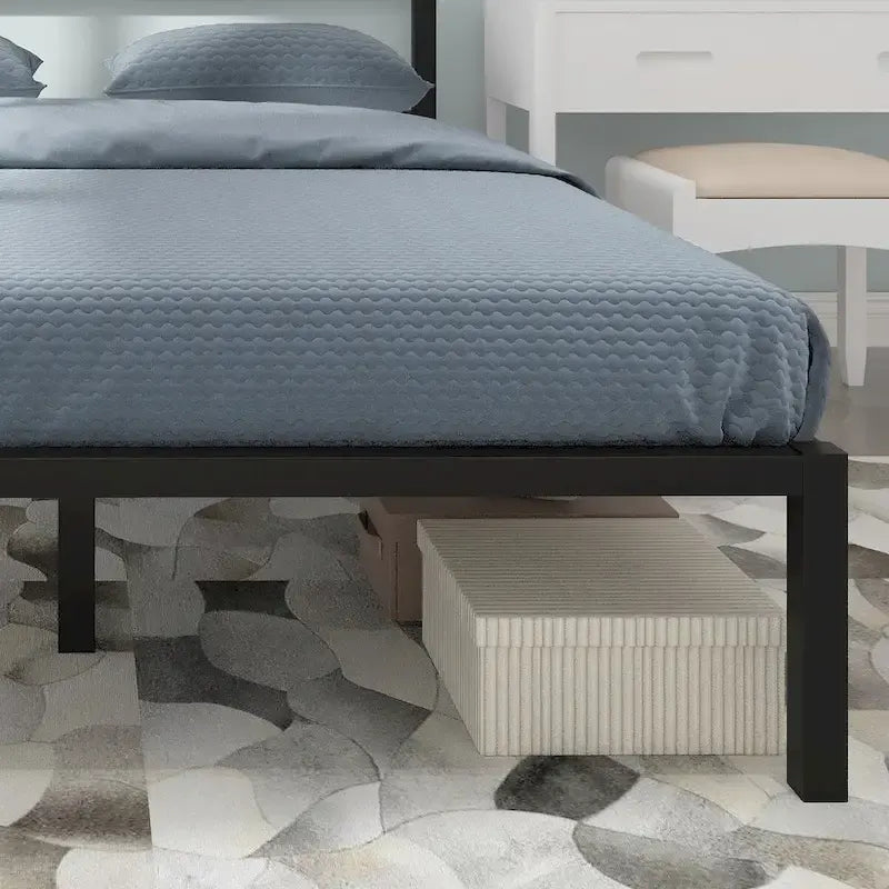 Lit plateforme en métal noir avec tête et pied de lit – Simple / Double / Grand