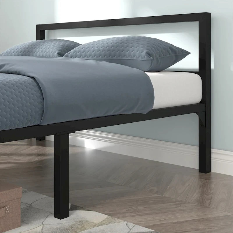 Lit plateforme en métal noir avec tête et pied de lit – Simple / Double / Grand