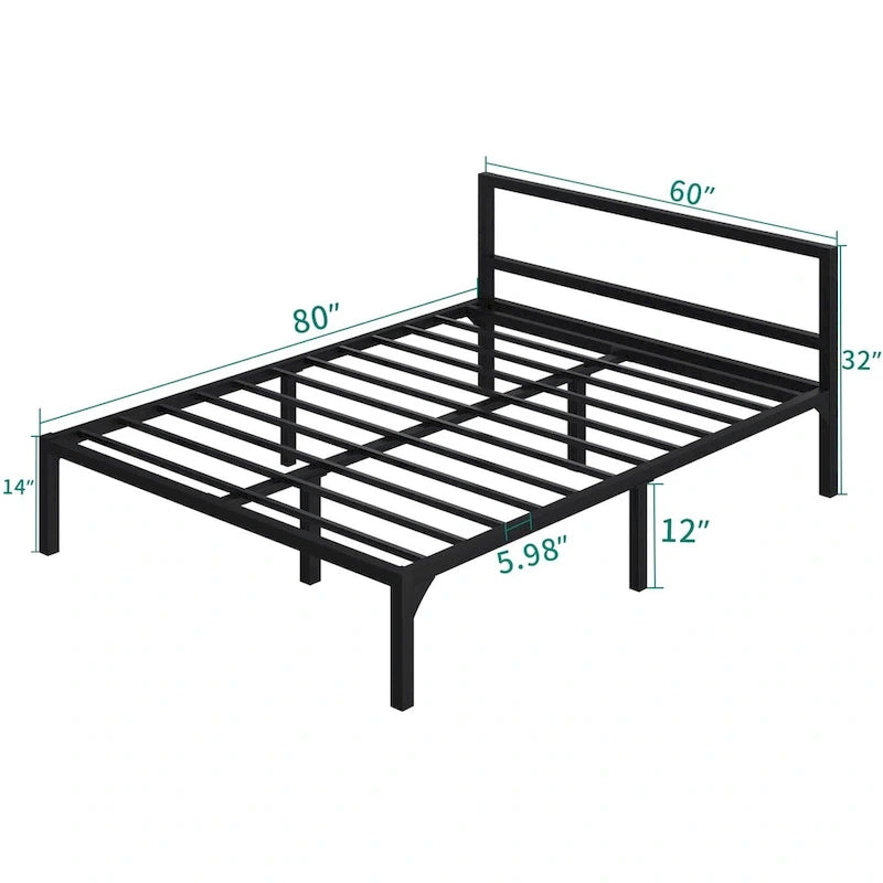 Lit plateforme en métal noir avec tête et pied de lit – Simple / Double / Grand