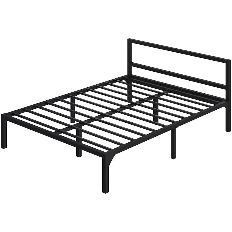 Lit plateforme en métal noir avec tête et pied de lit – Simple / Double / Grand