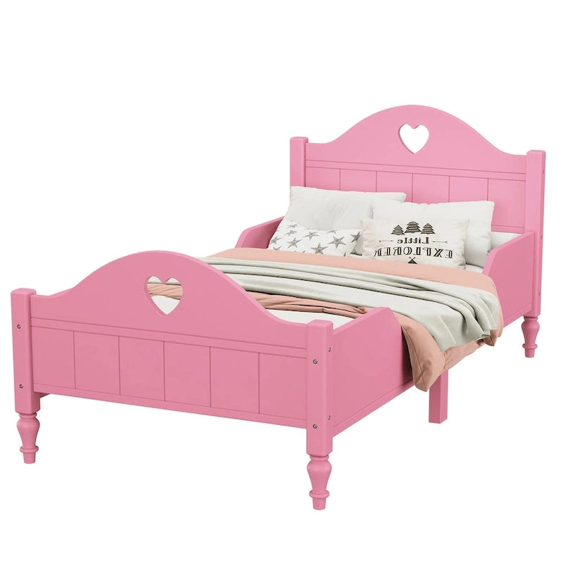 Lit jumeau rose / vert / blanc / turquoise pour enfant avec barrières de sécurité latérales, tête et pied de lit – 1 enfant