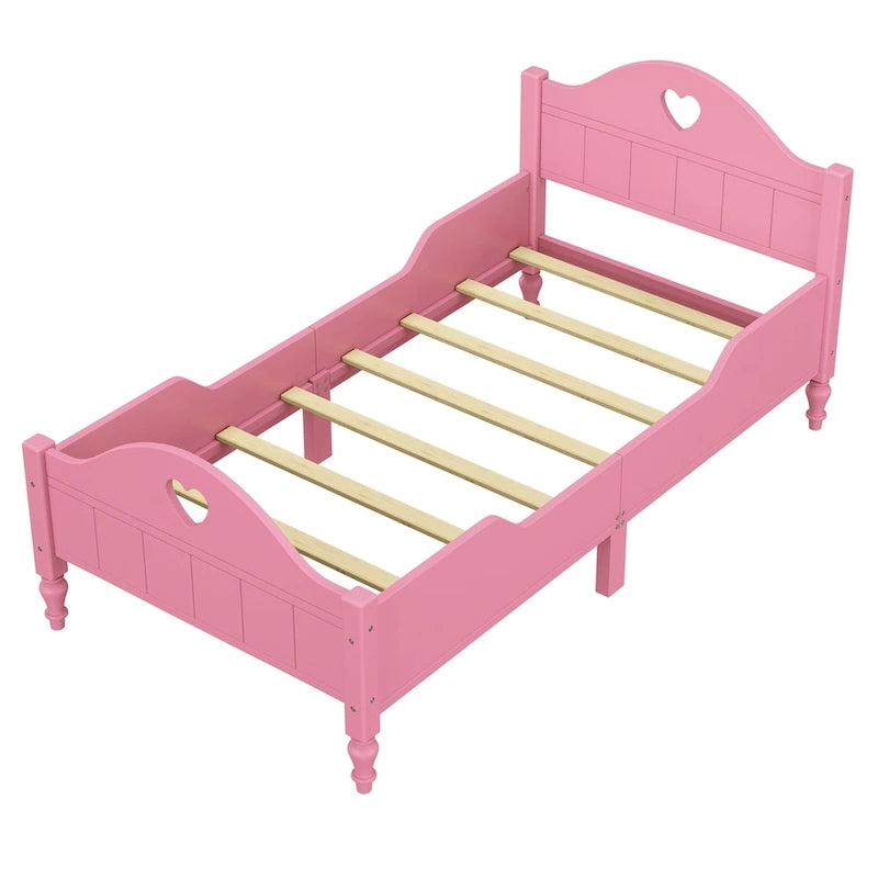 Lit jumeau rose / vert / blanc / turquoise pour enfant avec barrières de sécurité latérales, tête et pied de lit – 1 enfant