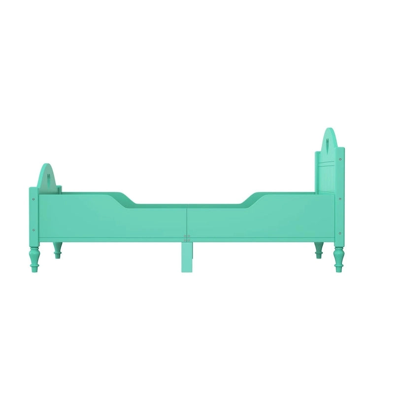 Lit jumeau rose / vert / blanc / turquoise pour enfant avec barrières de sécurité latérales, tête et pied de lit – 1 enfant