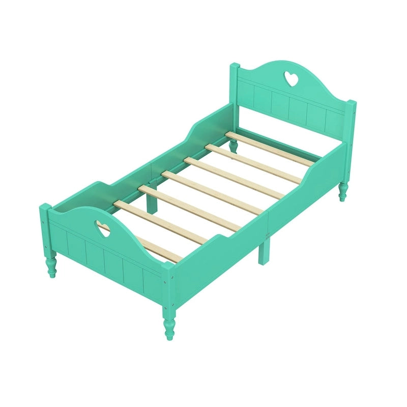 Lit jumeau rose / vert / blanc / turquoise pour enfant avec barrières de sécurité latérales, tête et pied de lit – 1 enfant