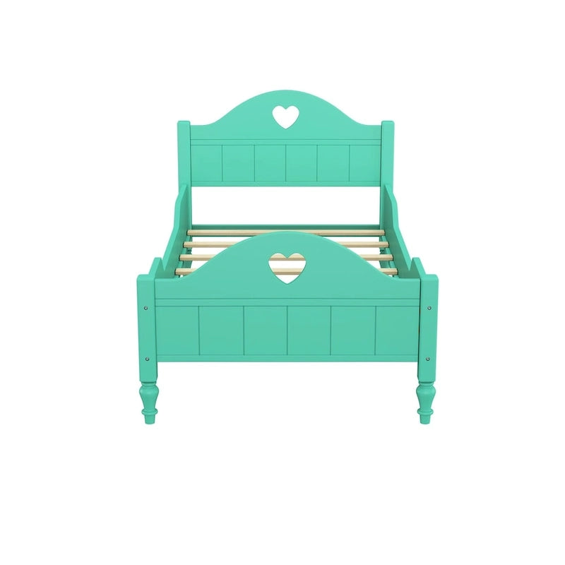Lit jumeau rose / vert / blanc / turquoise pour enfant avec barrières de sécurité latérales, tête et pied de lit – 1 enfant