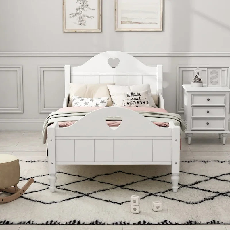 Lit jumeau rose / vert / blanc / turquoise pour enfant avec barrières de sécurité latérales, tête et pied de lit – 1 enfant