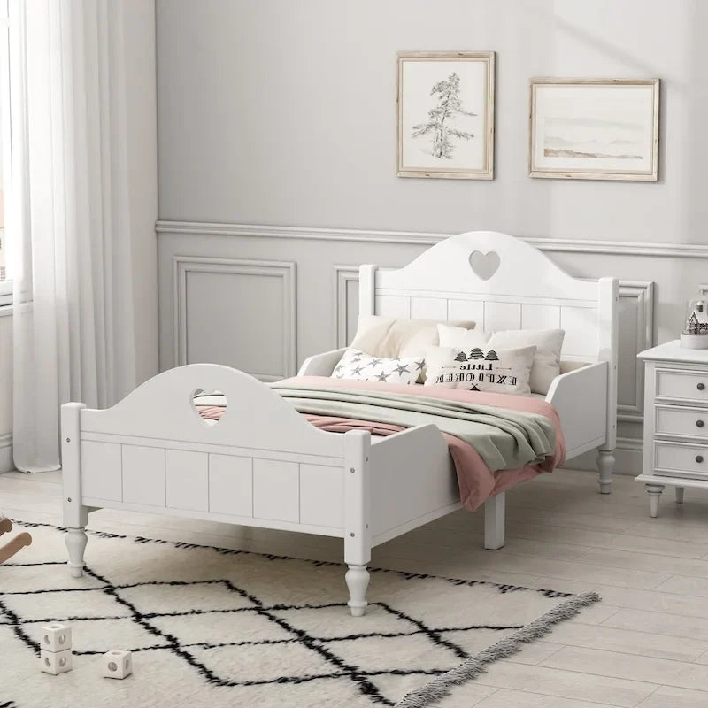 Lit jumeau rose / vert / blanc / turquoise pour enfant avec barrières de sécurité latérales, tête et pied de lit – 1 enfant