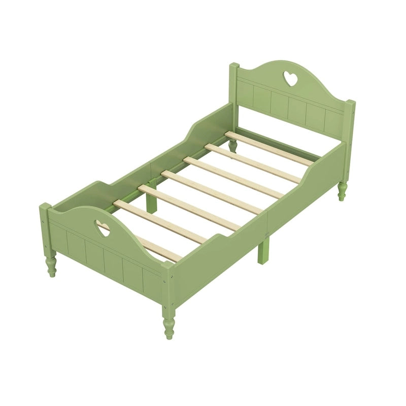 Lit jumeau rose / vert / blanc / turquoise pour enfant avec barrières de sécurité latérales, tête et pied de lit – 1 enfant
