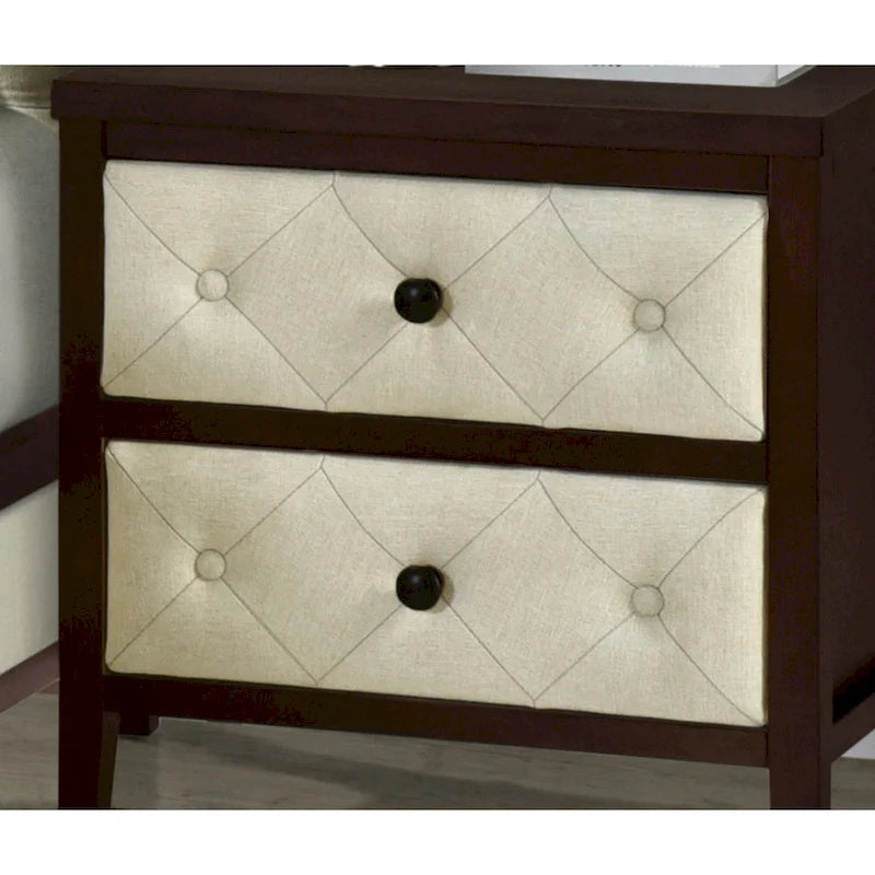 Table de chevet Espresso/Noyer avec façades de tiroirs décorées