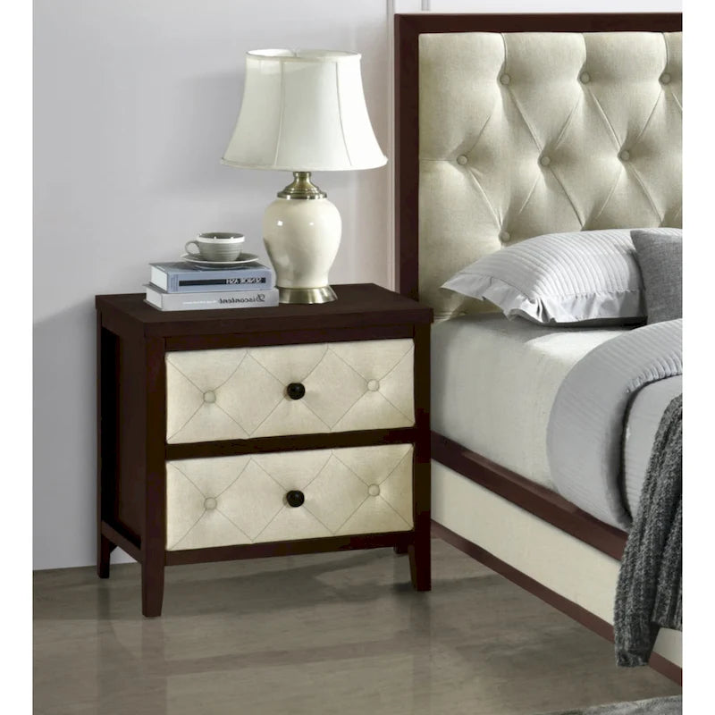 Table de chevet Espresso/Noyer avec façades de tiroirs décorées