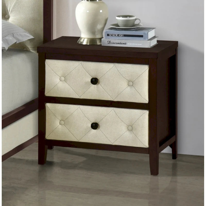 Table de chevet Espresso/Noyer avec façades de tiroirs décorées