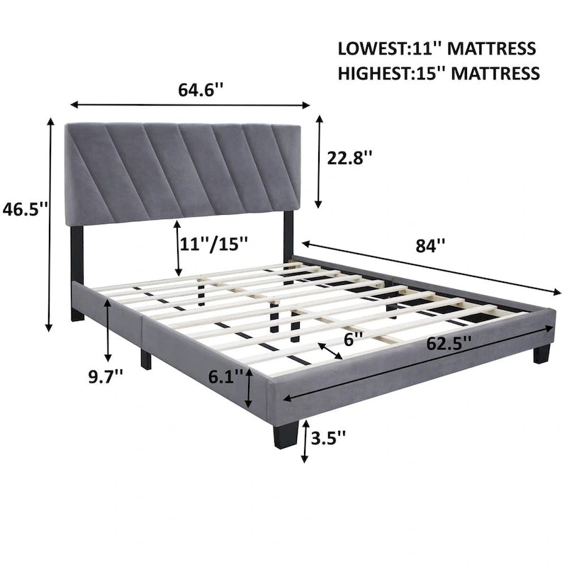 Lit plateforme capitonné gris grand lit avec tête de lit réglable et rangement sous le lit en liquidation