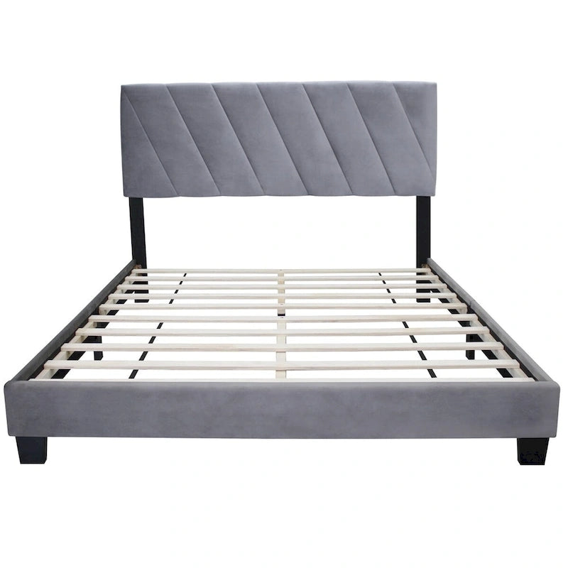 Lit plateforme capitonné gris grand lit avec tête de lit réglable et rangement sous le lit en liquidation