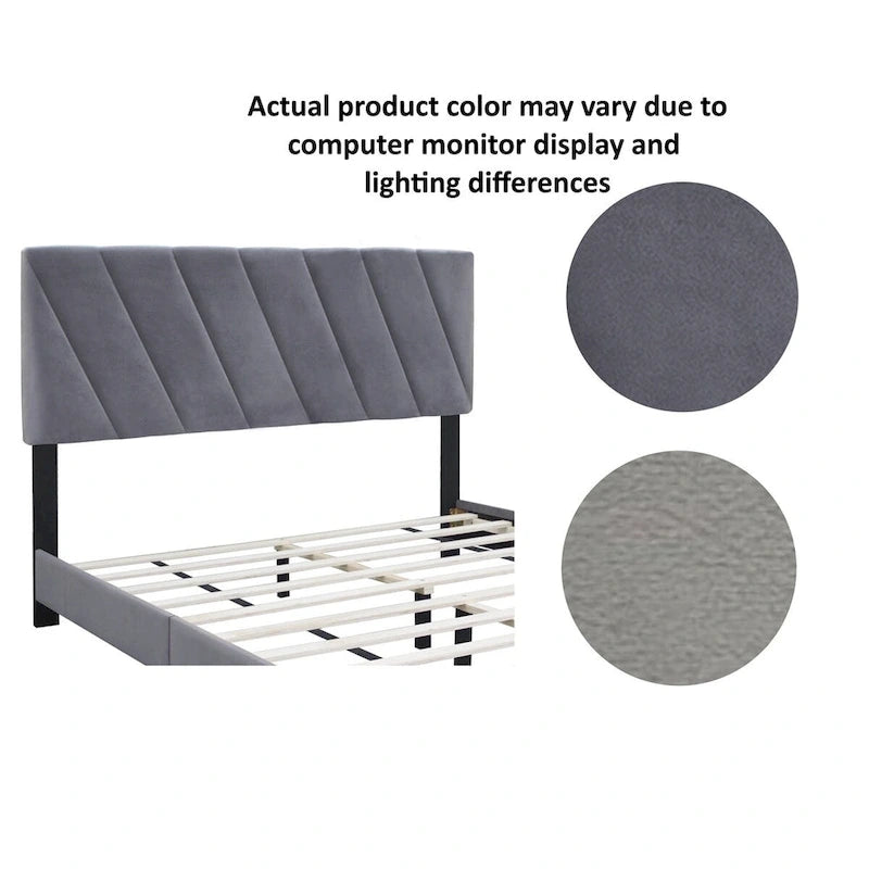 Lit plateforme capitonné gris grand lit avec tête de lit réglable et rangement sous le lit en liquidation