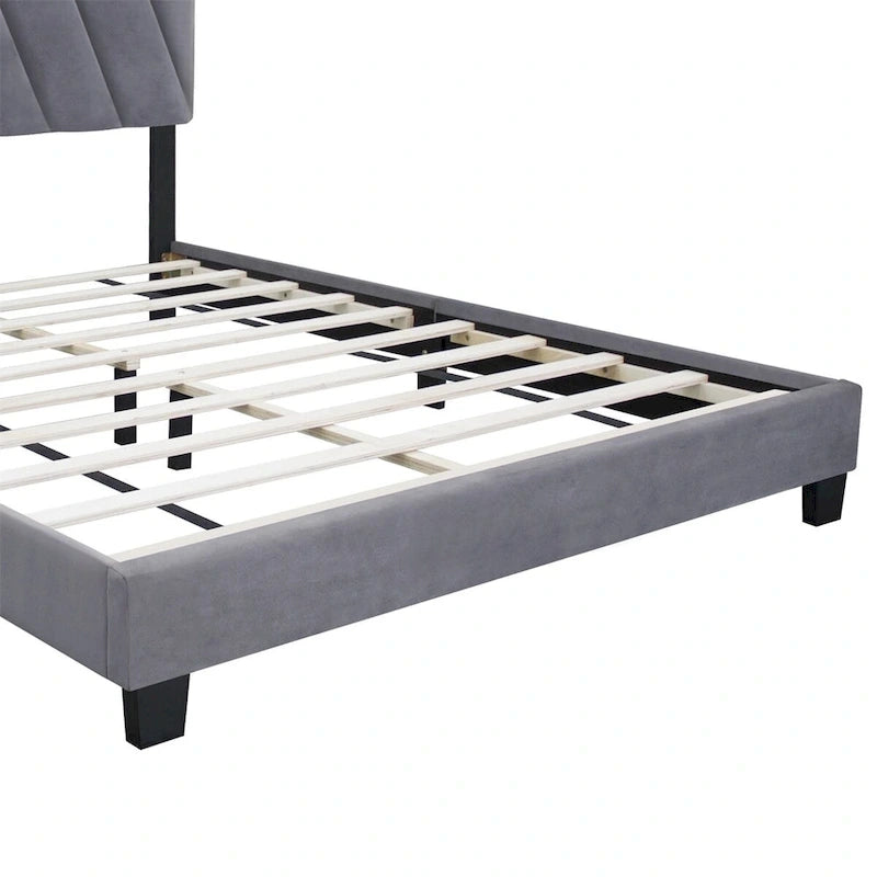 Lit plateforme capitonné gris grand lit avec tête de lit réglable et rangement sous le lit en liquidation