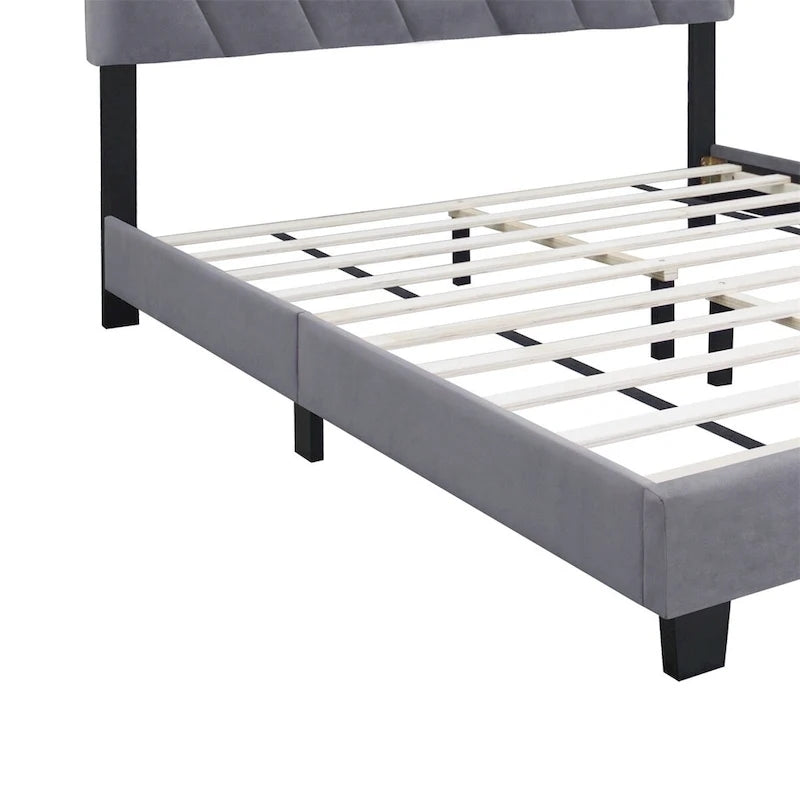 Lit plateforme capitonné gris grand lit avec tête de lit réglable et rangement sous le lit en liquidation