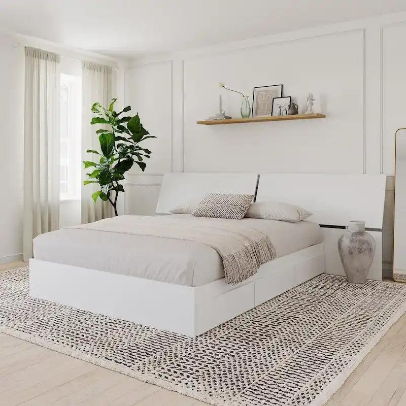 Tête de lit panoramique Queen basse en Érable Naturel / Blanc / Noyer – 1 pièce
