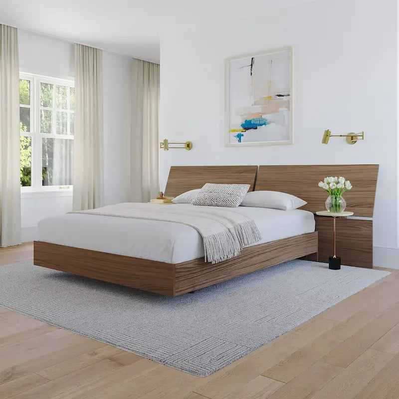Tête de lit panoramique Queen basse en Érable Naturel / Blanc / Noyer – 1 pièce